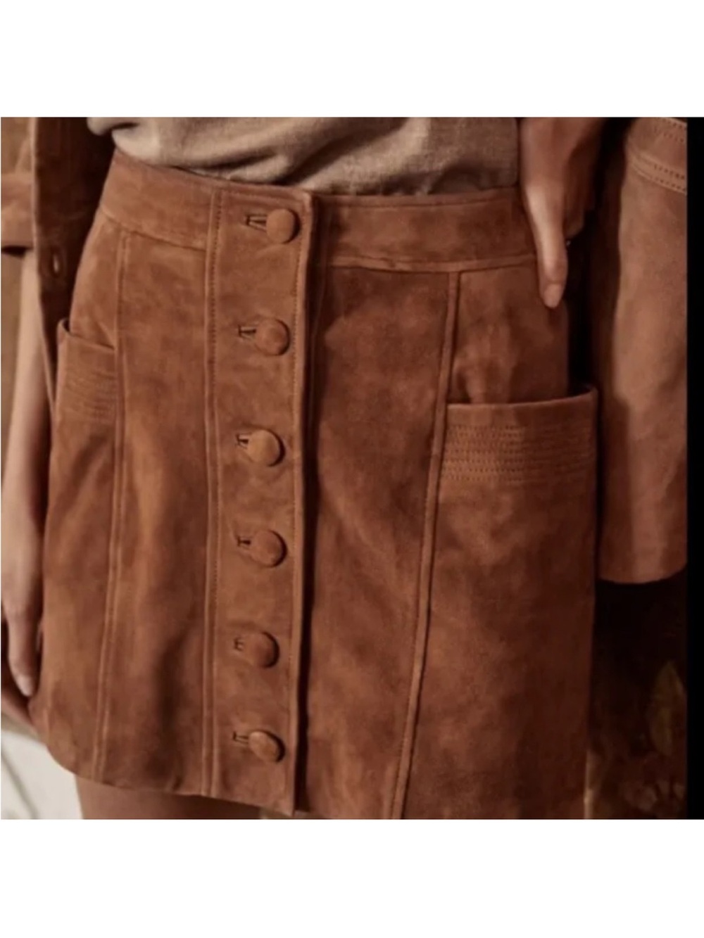 Sezane Alison Suede Mini Skirt Camel Goat Leather 34 EUC